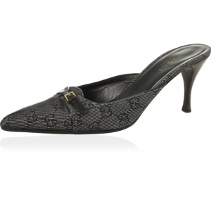 Pre Owned Gucci Black GG Denim Mules Size 40.5