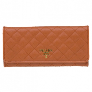 Pre Owned Prada Orange Quilted Saffiano Leather Long Flap Wallet