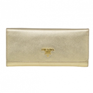 Pre Owned Prada Gold Saffiano Leather Long Flap Wallet