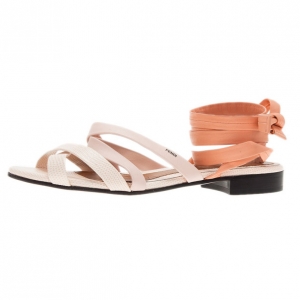 Pre Owned Fendi Cream Leather Lily Ankle Wrap Sandals Size 38.5