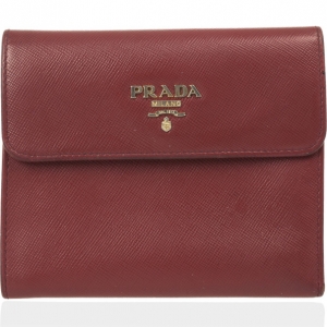 Pre Owned Prada Burgundy Saffiano Portaf Pat Wallet