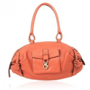 Pre Owned Salvatore Ferragamo Orange Pebbled Leather Satchel