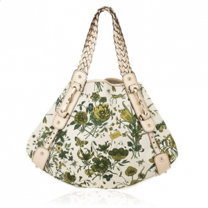 Pre Owned Gucci Beige and Green Floral Canvas Pelham Tote Bag