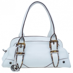 Pre Owned Dolce and Gabbana White Pebbled Leather Satchel