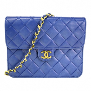 Pre Owned Chanel Purple Lambskin Square Flap Bag