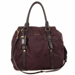 Pre Owned Prada Burgundy Tessuto Nylon Tote