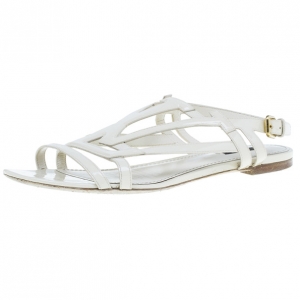 Pre Owned Louis Vuitton Cream Patent Leather Crossing Flat Sandals Size 41