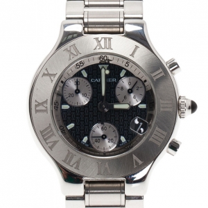 Pre Owned Cartier Black Stainless Steel Chronoscaph Women's Wristwatch 38MM