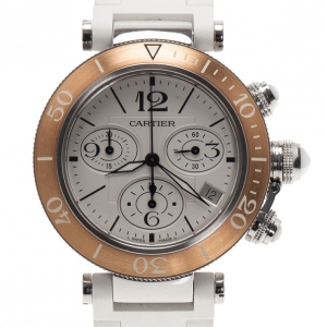 Pre Owned Cartier White Stainless Steel Pasha Seatimer LM Unisex Wristwatch 38MM