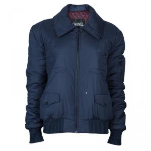 Pre Owned Chanel Navy Blue Quilted Bomber Jacket L