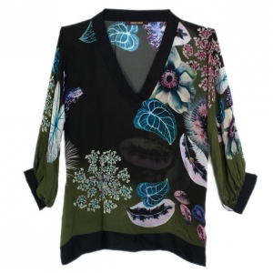 Pre Owned Roberto Cavalli Floral Print Silk Blouse L
