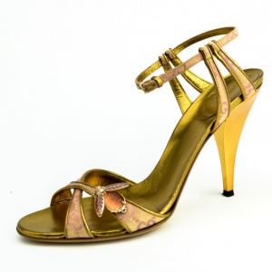 Pre Owned Gucci Begonia Rose GG Canvas Bee Jewel Sandals Size 39