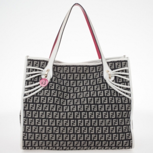 Pre Owned Fendi Black and White Zucchino Shopping Tote