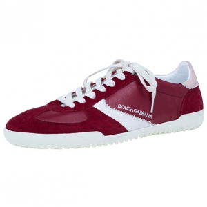 Pre Owned Dolce and Gabbana Red Suede and Leather Sneakers Size 42.5