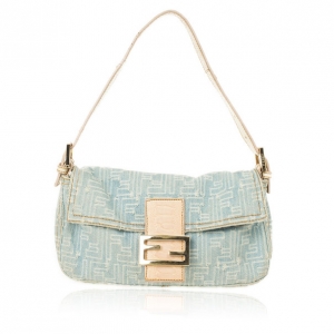 Pre Owned Fendi Zucca Denim Baguette Bag