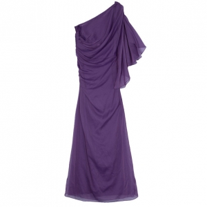 Pre Owned Tadashi Shoji One-Shoulder Chiffon Purple Dress M