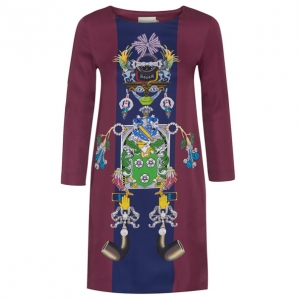 Pre Owned Mary Katrantzou Elio Burgundy Printed Shift Dress S