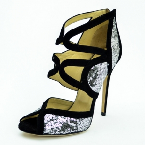 Pre Owned Jimmy Choo Black Suede &amp; Silver Sequins 'Tempest' Sandals Size 40.5