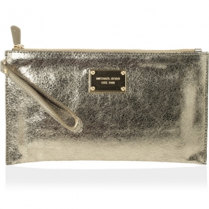Pre Owned MICHAEL Michael Kors Large Jet Set Crinkled Metallic Clutch Bag
