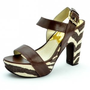 Pre Owned MICHAEL Michael Kors Brown Leather &amp; Printed Canvas Ivana Sandals Size 38.5