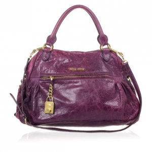 Pre Owned Miu Miu Lily Distressed Purple Leather Bag