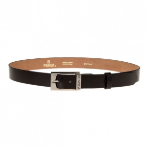 Pre Owned Fendi Black Leather Logo Buckle Belt 100CM