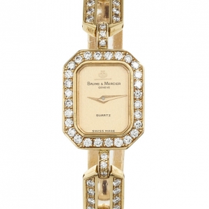 Pre Owned Baume & Mercier High Jewelry Diamond 18K Yellow Gold Womens Wristwatch 15 MM