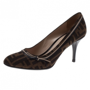 Pre Owned Fendi Zucca Canvas and Leather Pumps Size 38