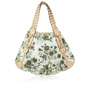 Pre Owned Gucci Beige and Green Floral Canvas Pelham Tote Bag
