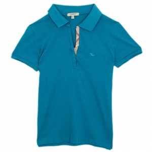 Pre Owned Burberry Blue Check Placket Polo Shirt S