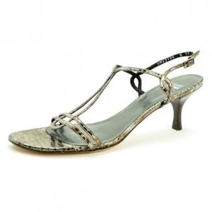 Pre Owned Stuart Weitzman Metallic Croc Embossed Esteem Sandals Size 41.5