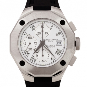Pre Owned Baume & Mercier Riviera SS/Rubber Chronograph Womens Wristwatch 44MM