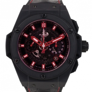 Pre Owned Hublot Red Magic PVD Leather Chronograph Mens Wristwatch 54 MM