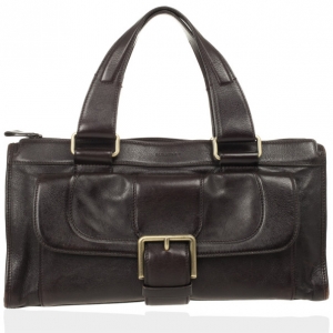 Pre Owned Burberry Dark Brown Leather Satchel