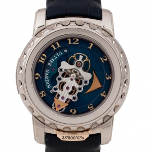 Pre Owned Ulysse Nardin Freak 18K White Gold Leather Mens Wristwatch 44.5 MM