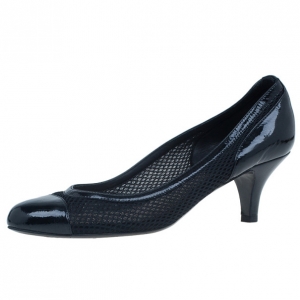Pre Owned Chanel Black Patent Leather and Mesh Cap Toe Pumps Size 38