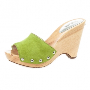 Pre Owned MICHAEL Michael Kors Green Suede Easton Mules Size 38.5