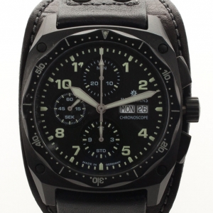 Pre Owned Junghans Black SS & Leather Pilots Mens Chronograph 43 MM