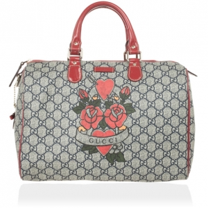 Pre Owned Gucci GG Plus Tattoo Hearts And Roses Large ‘Joy’ Boston Satchel