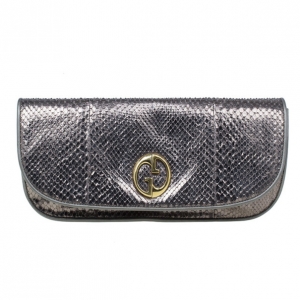 Pre Owned Gucci Metallic Python 1973 Gunmetal Clutch