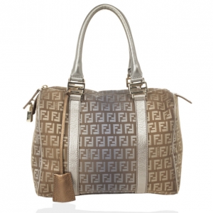 Pre Owned Fendi Zucchino Forever Boston Satchel