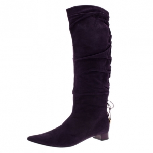 Pre Owned Gucci Purple Suede Knee Boots Size 39.5