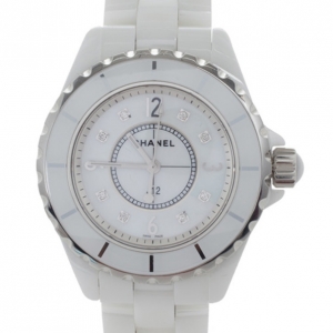 Pre Owned Chanel J12 White Ceramic Diamond Womens Watch 34 MM
