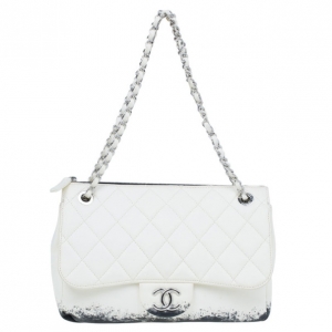 Pre Owned Chanel White Limited Edition Blizzard Jumbo Flap Bag