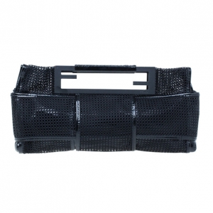Pre Owned Fendi Black Metallic Cutout Handle Clutch