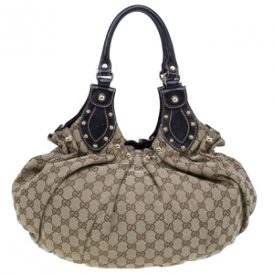 Pre Owned Gucci GG Canvas Medium Pelham Studded Hobo