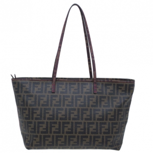 Pre Owned Fendi Brown Zucca Canvas Roll Tote