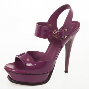 Pre Owned Yves Saint Laurent Magenta Patent Studded Platform Sandals Size 38