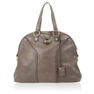 Pre Owned Yves Saint Laurent Oversized Grey Leather Muse Bag