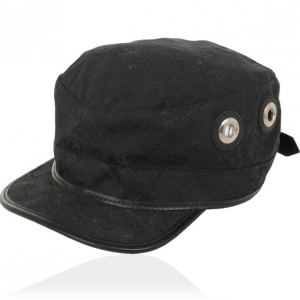 Pre Owned Gucci Black Guccissima Cap With Grommets and Horsebit Buckle